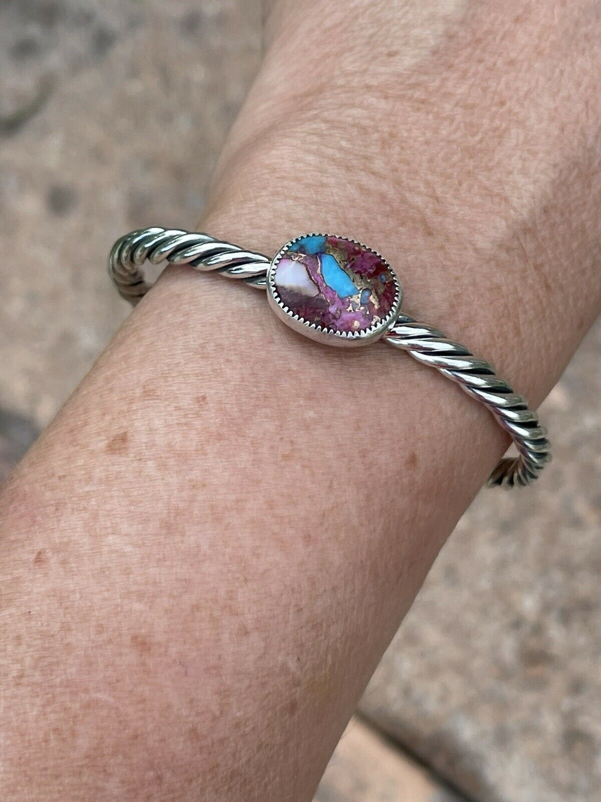 Handcrafted Pink Dream Mojave & Sterling Silver Bracelet Rope Cuff