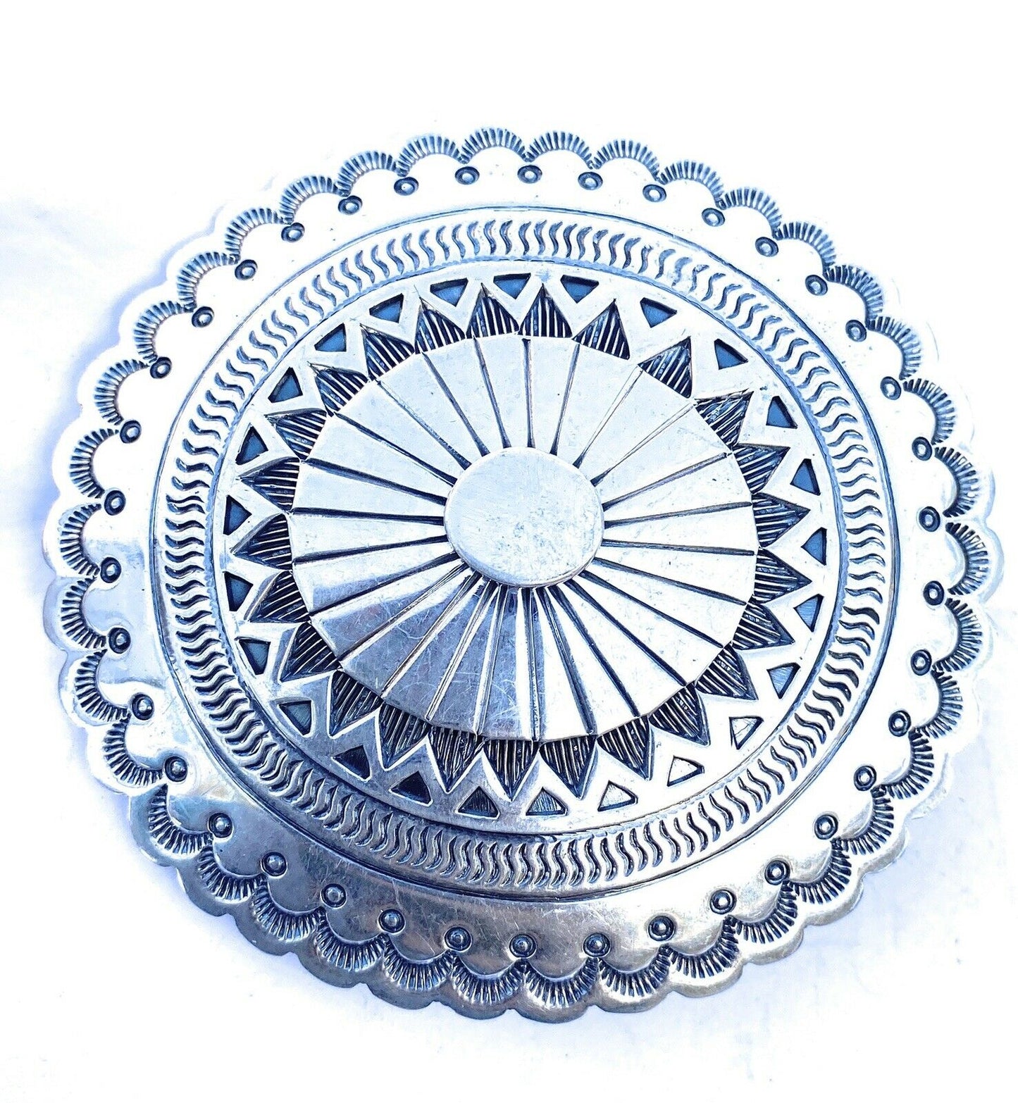 Handcrafted Vintage Hand Stamped Sterling Silver Belt Buckle Signed