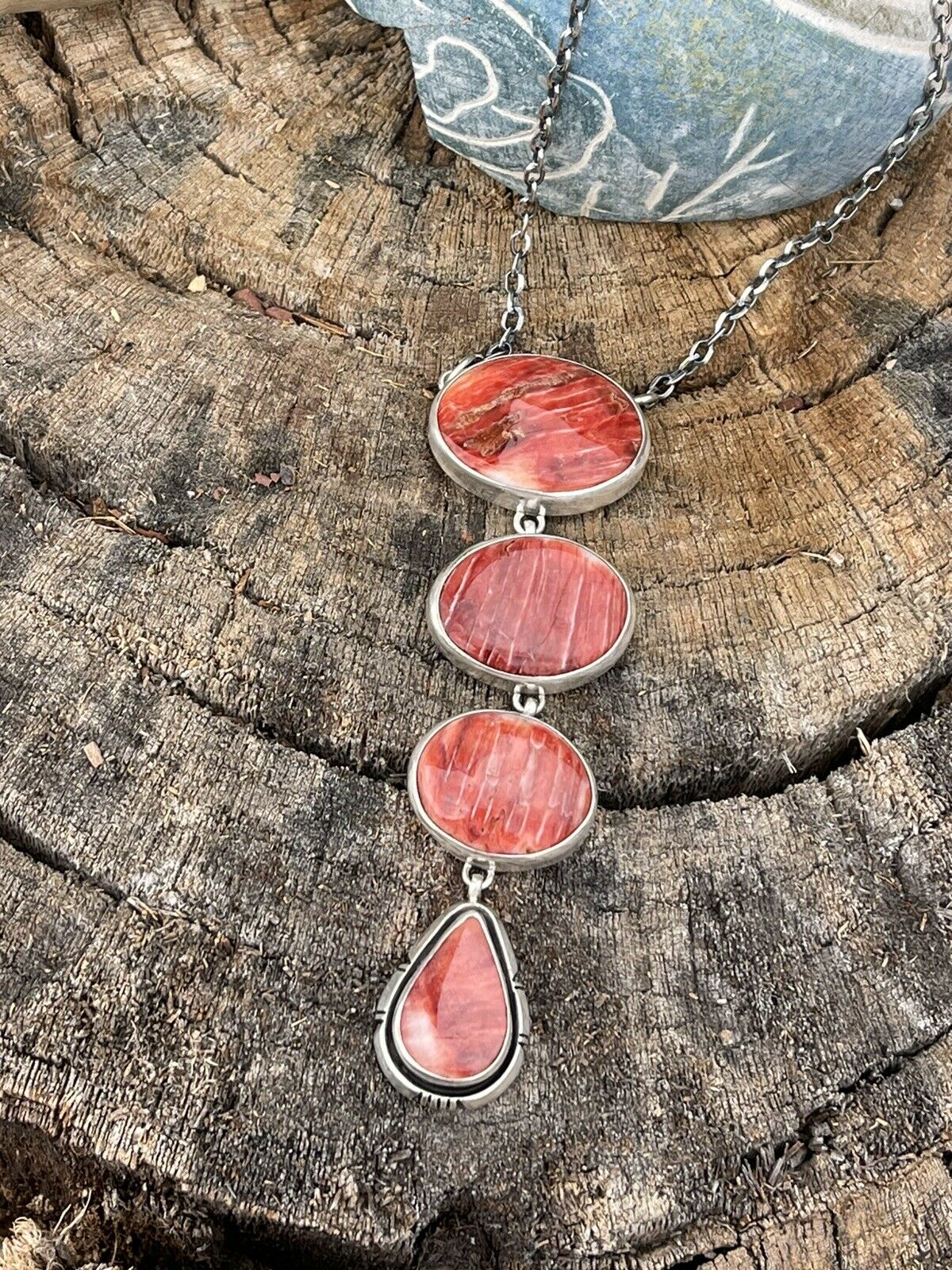 Handcrafted Orange Drop Spiny Sterling Silver Lariat Necklace