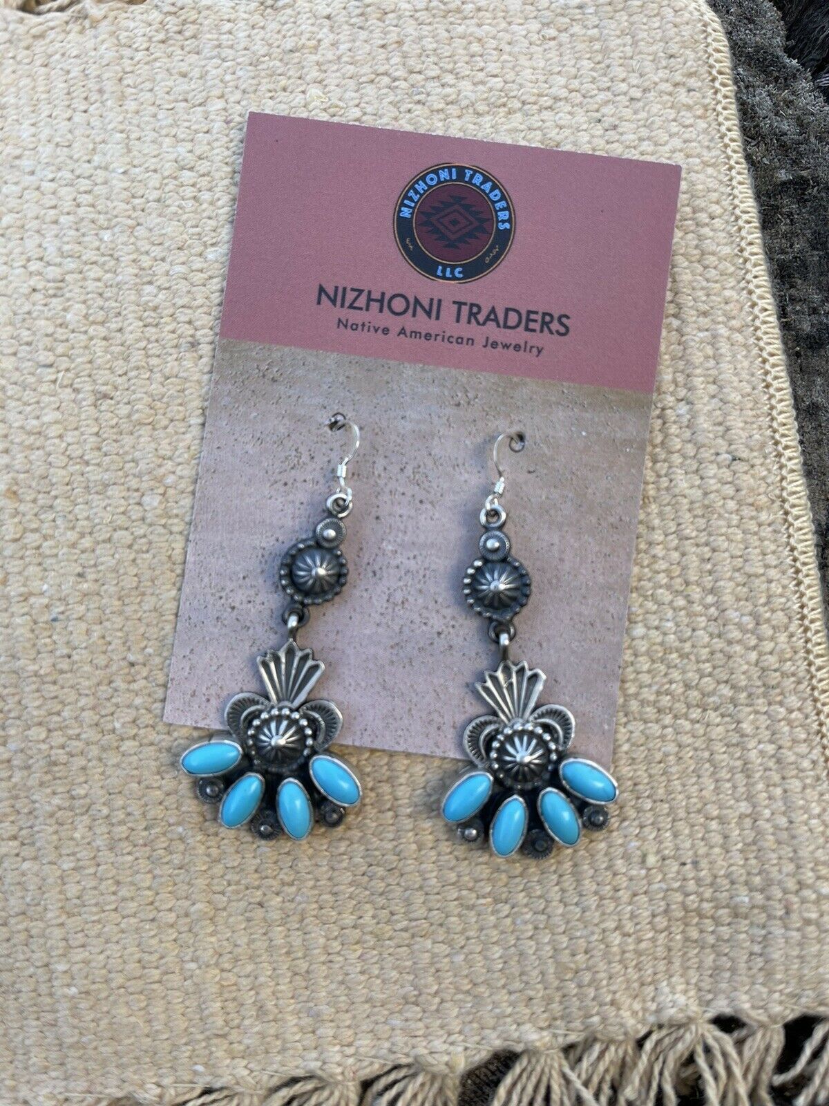 M & R Calladitto Navajo Turquoise Sterling Silver Dangle Earrings