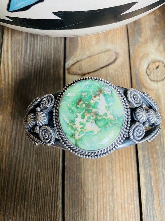 Handcrafted Sonoran Gold Turquoise & Sterling Silver Cuff Bracelet By M&R Calladitto