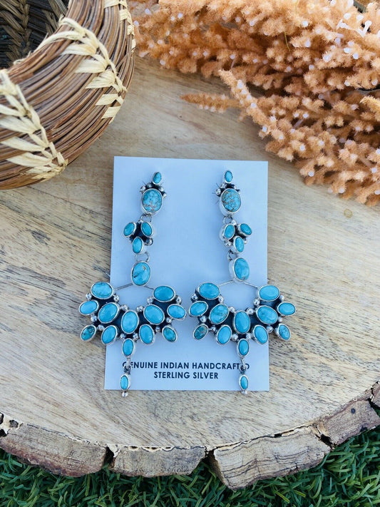 Vintage Handcrafted Turquoise & Sterling Silver Dangle Earrings