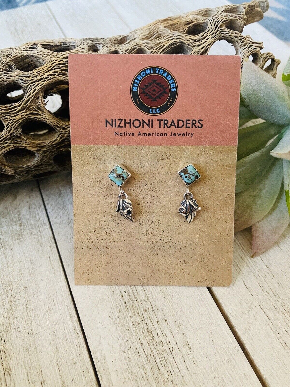 Navajo Turquoise & Sterling Silver Square Dangle Earrings