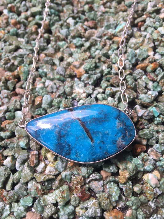 Handcrafted Kingman Turquoise Sterling Silver Drop Necklace Signed