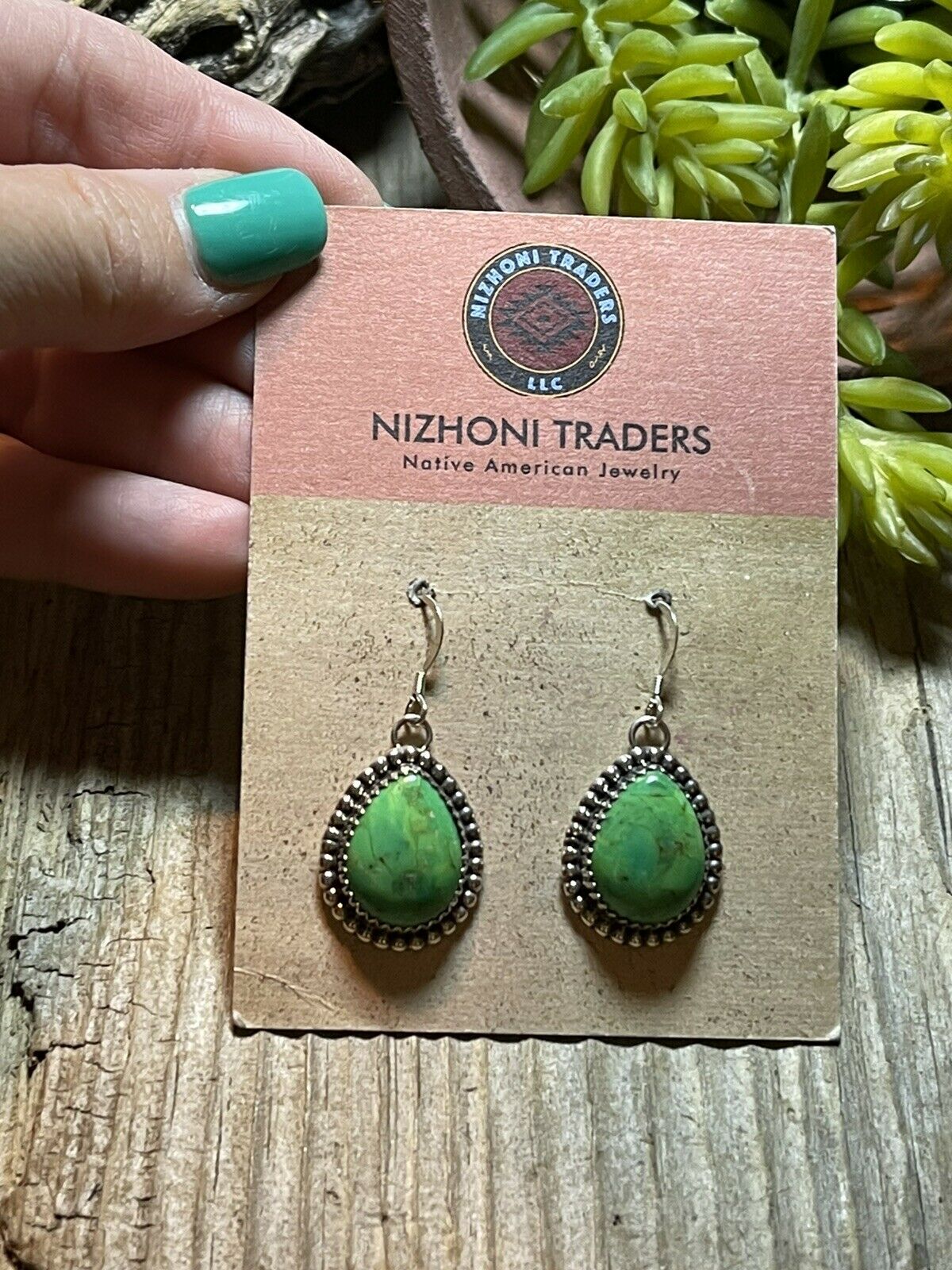 Sterling Silver Dyed Kingman Turquoise Wire Dangle Earrings