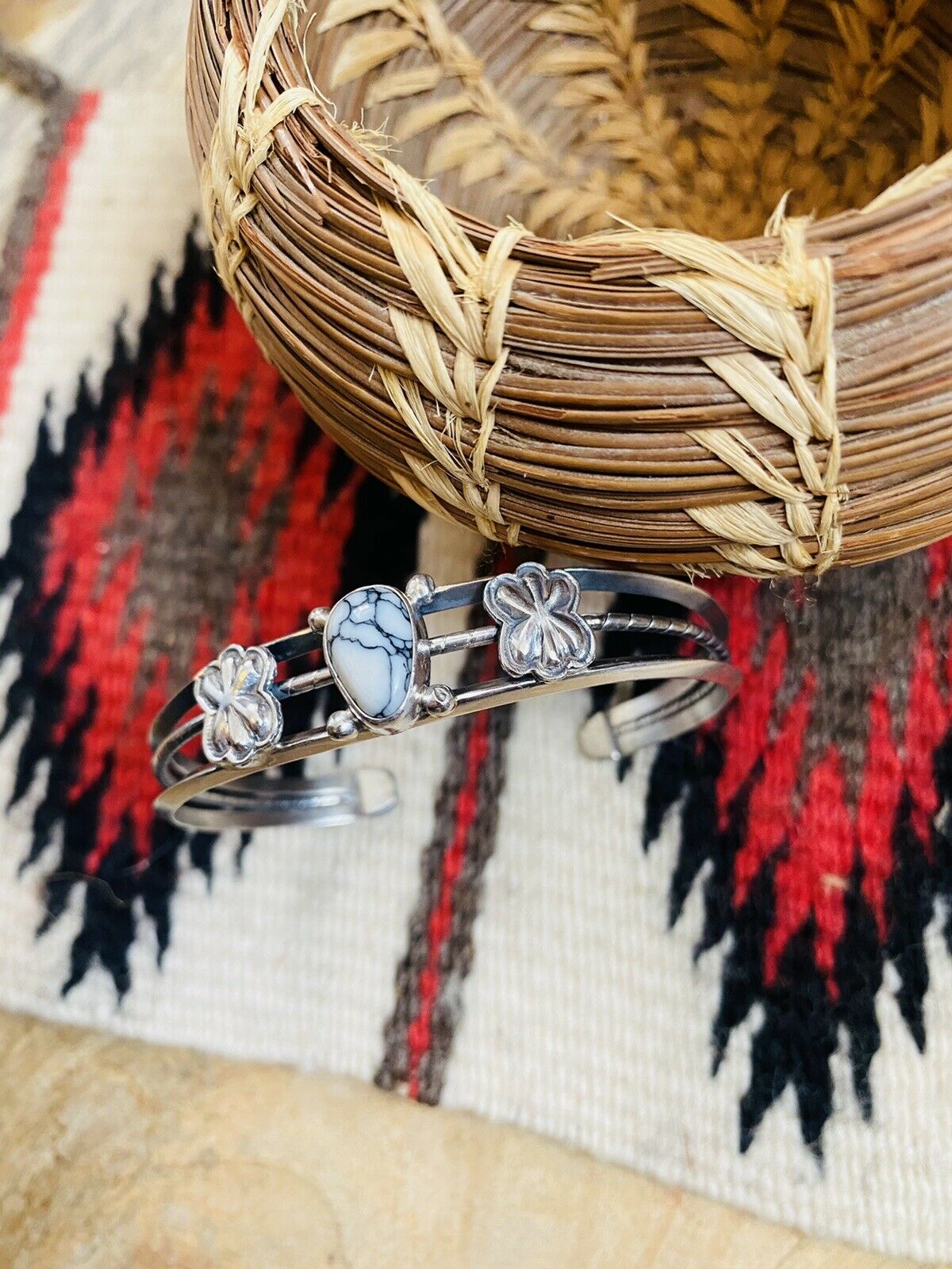 Navajo White Gibbsite & Sterling Silver Cuff Bracelet