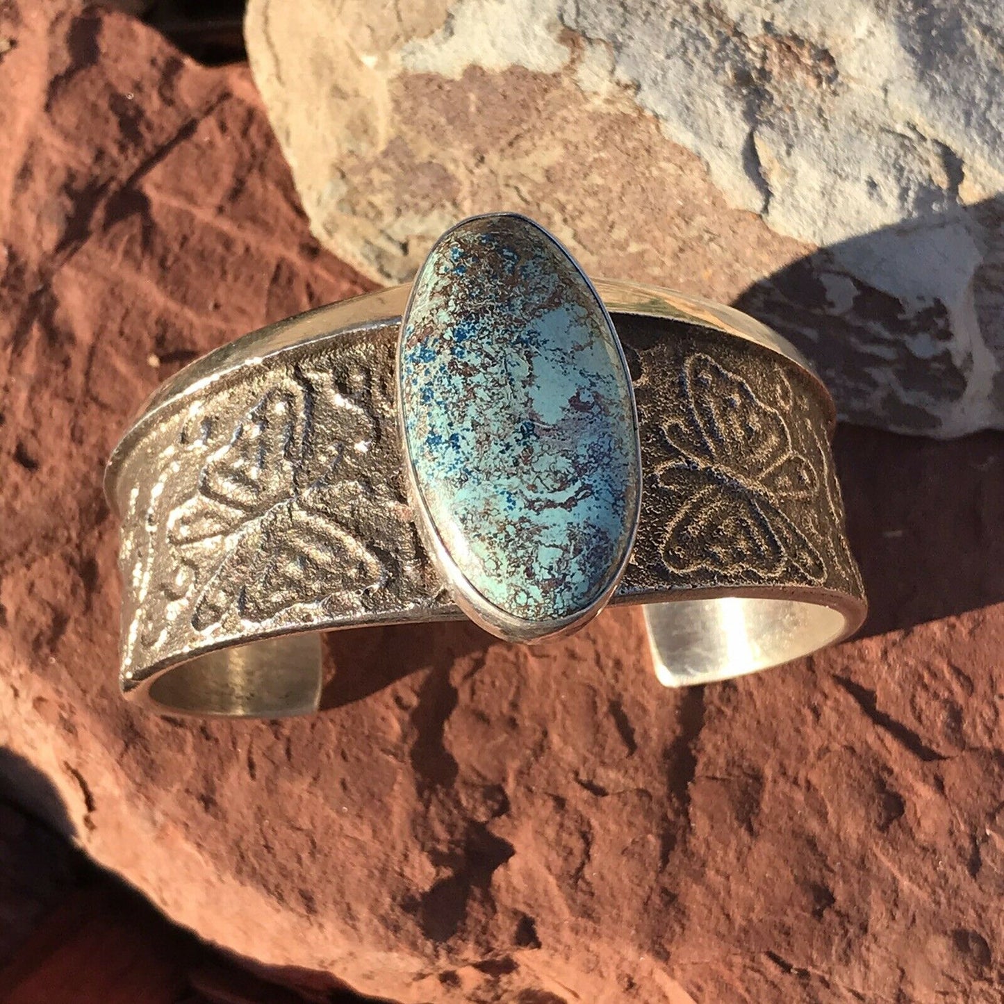 Navajo Sterling Silver & Turquoise Butterfly Cuff  Bracelet