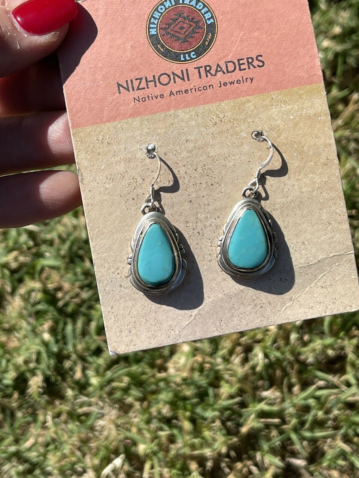 Handcrafted Sterling & Turquoise Teardrop Dangle Post Earrings Signed P. A Smith