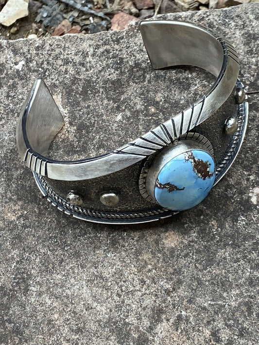 Handcrafted Golden Hill Turquoise & Sterling Silver Cuff Bracelet Signed