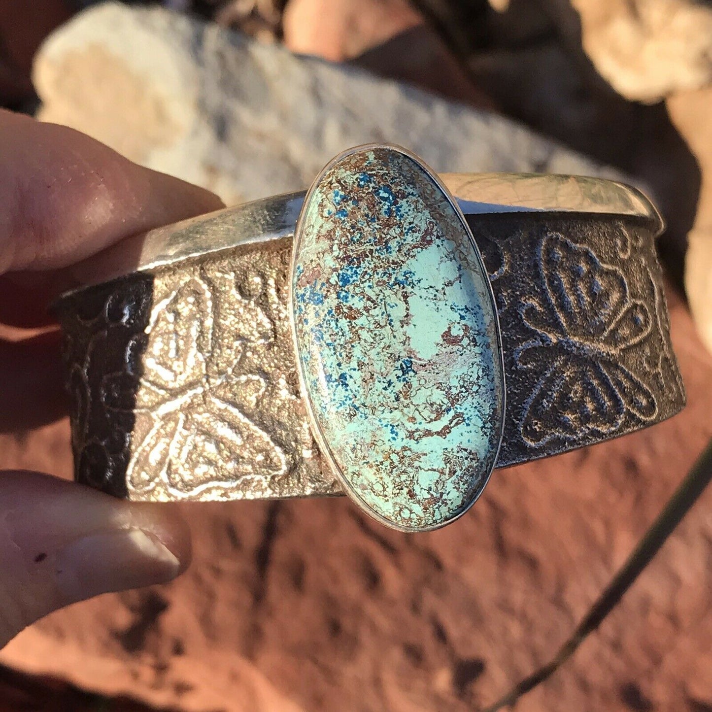 Navajo Sterling Silver & Turquoise Butterfly Cuff  Bracelet