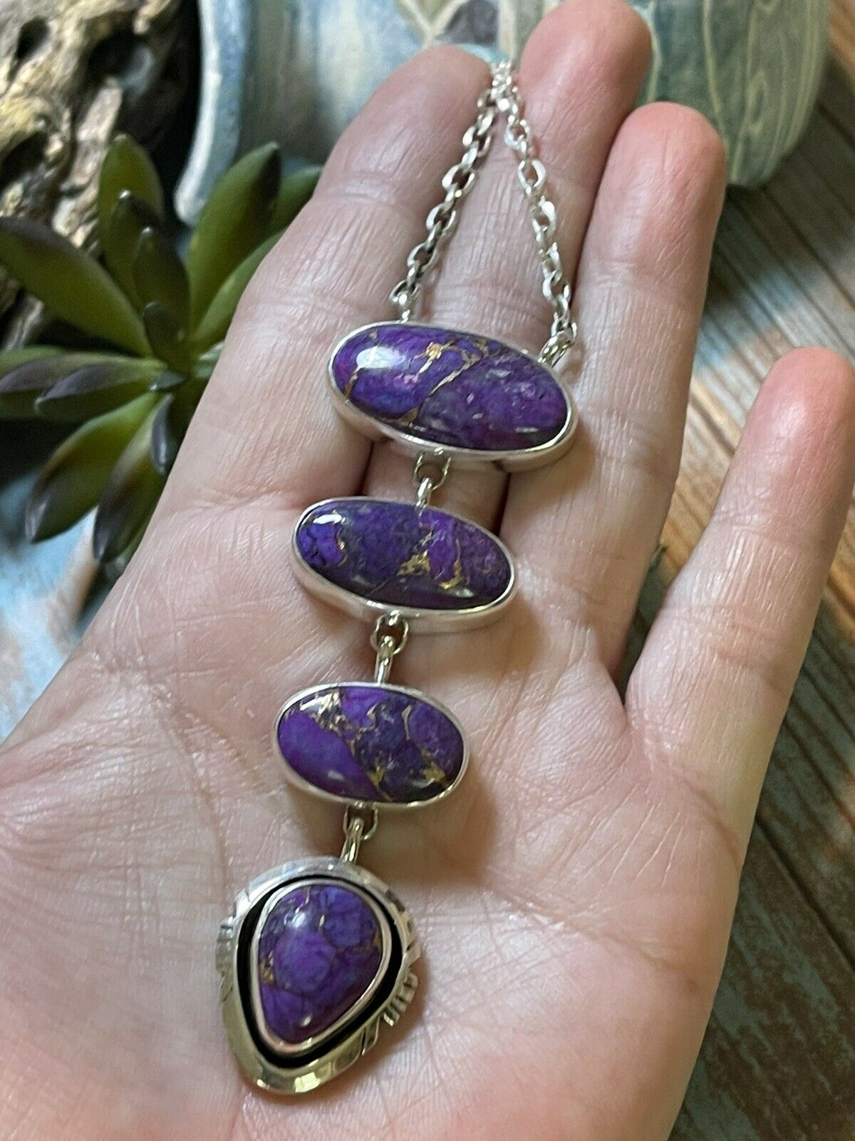 Handcrafted Purple Dream Mojave & Sterling Silver Lariat Necklace