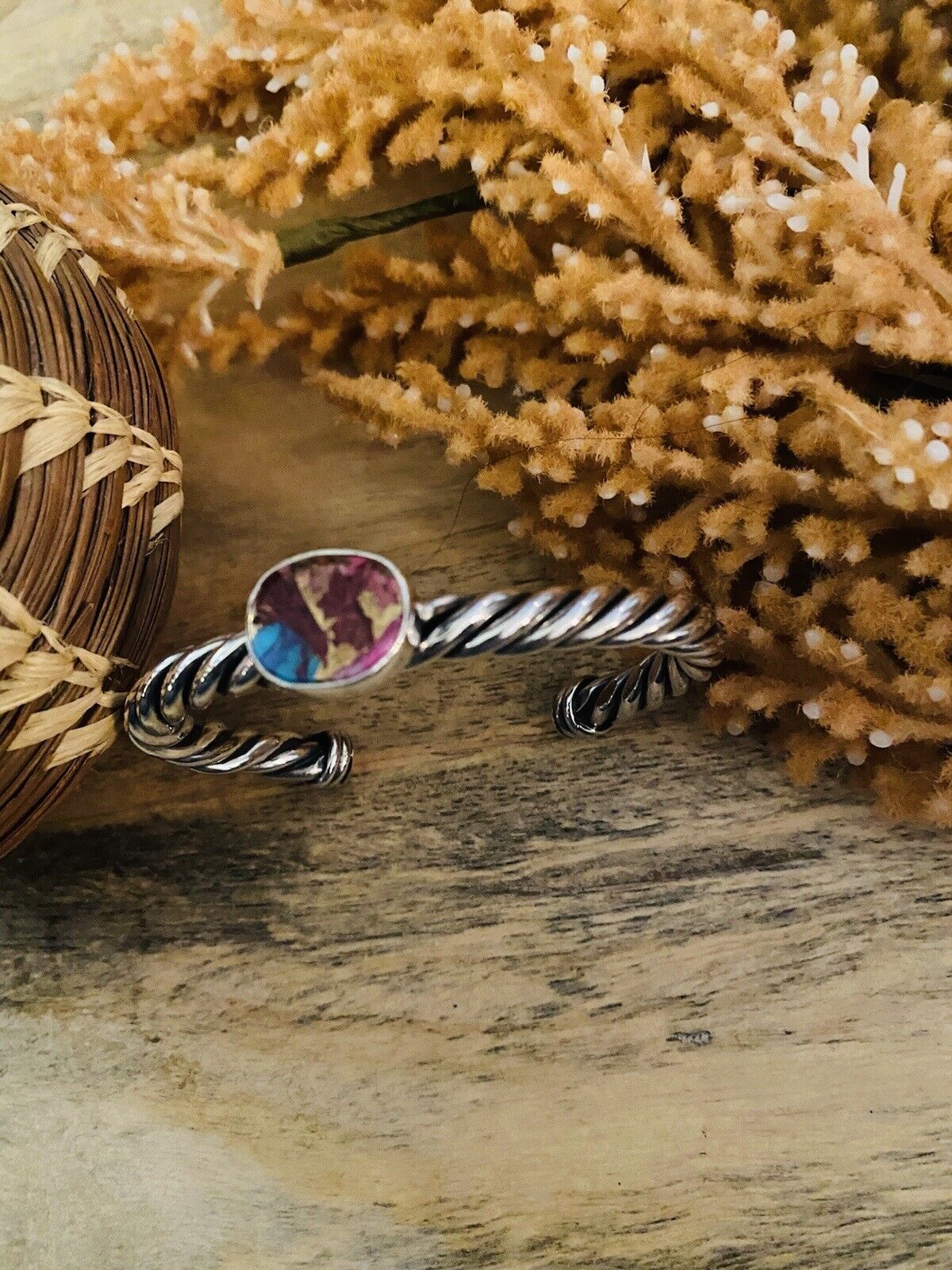 Handcrafted Pink Dream Mohave & Sterling Silver Cuff Bracelet