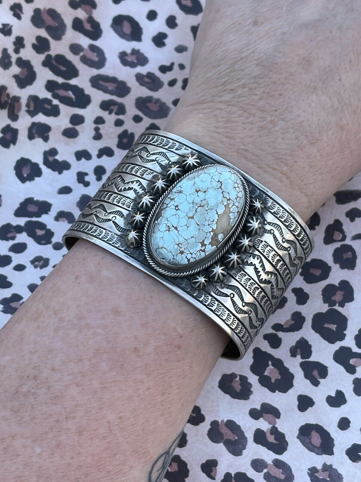 Handcrafted Handmade Sterling & Number 8 Turquoise Signed Cuff Signed Danny Clark