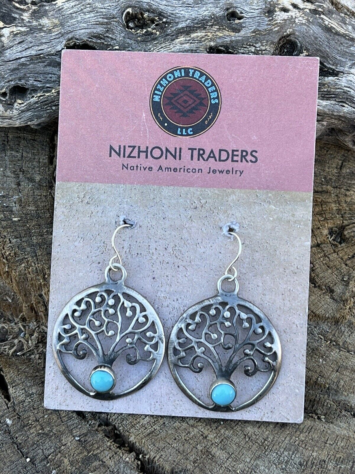 Navajo Sterling Silver Turquoise Tree Of Life Dangle Earrings