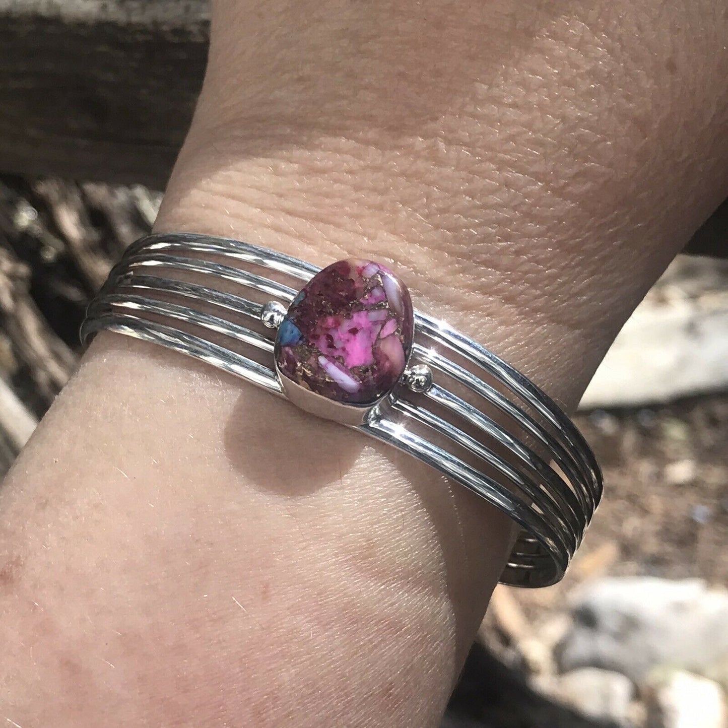 Handcrafted Pink Dream Mojave Sterling Silver Custom Cuff