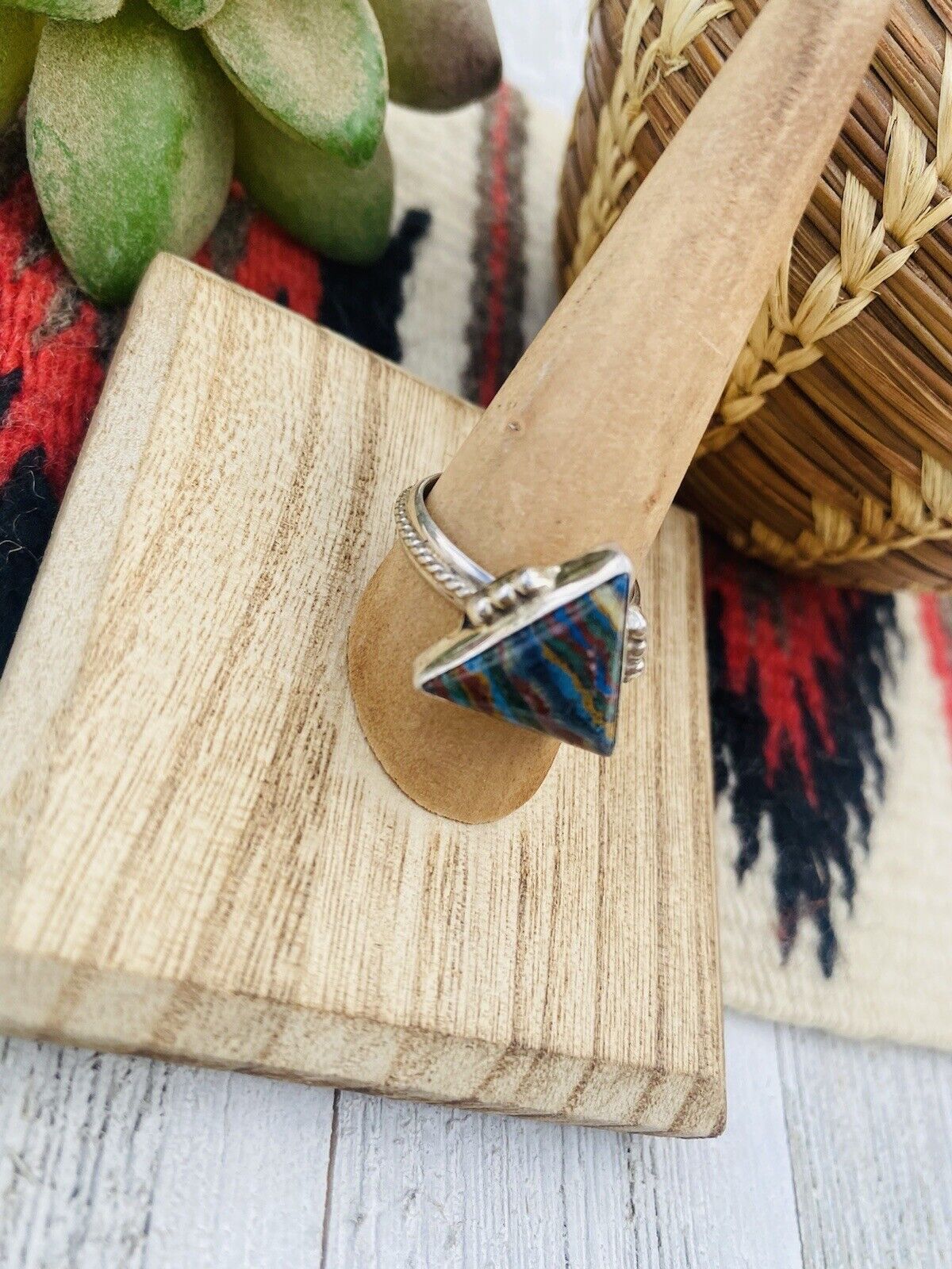 Handcrafted Sterling Silver & Rainbow Triangle Ring