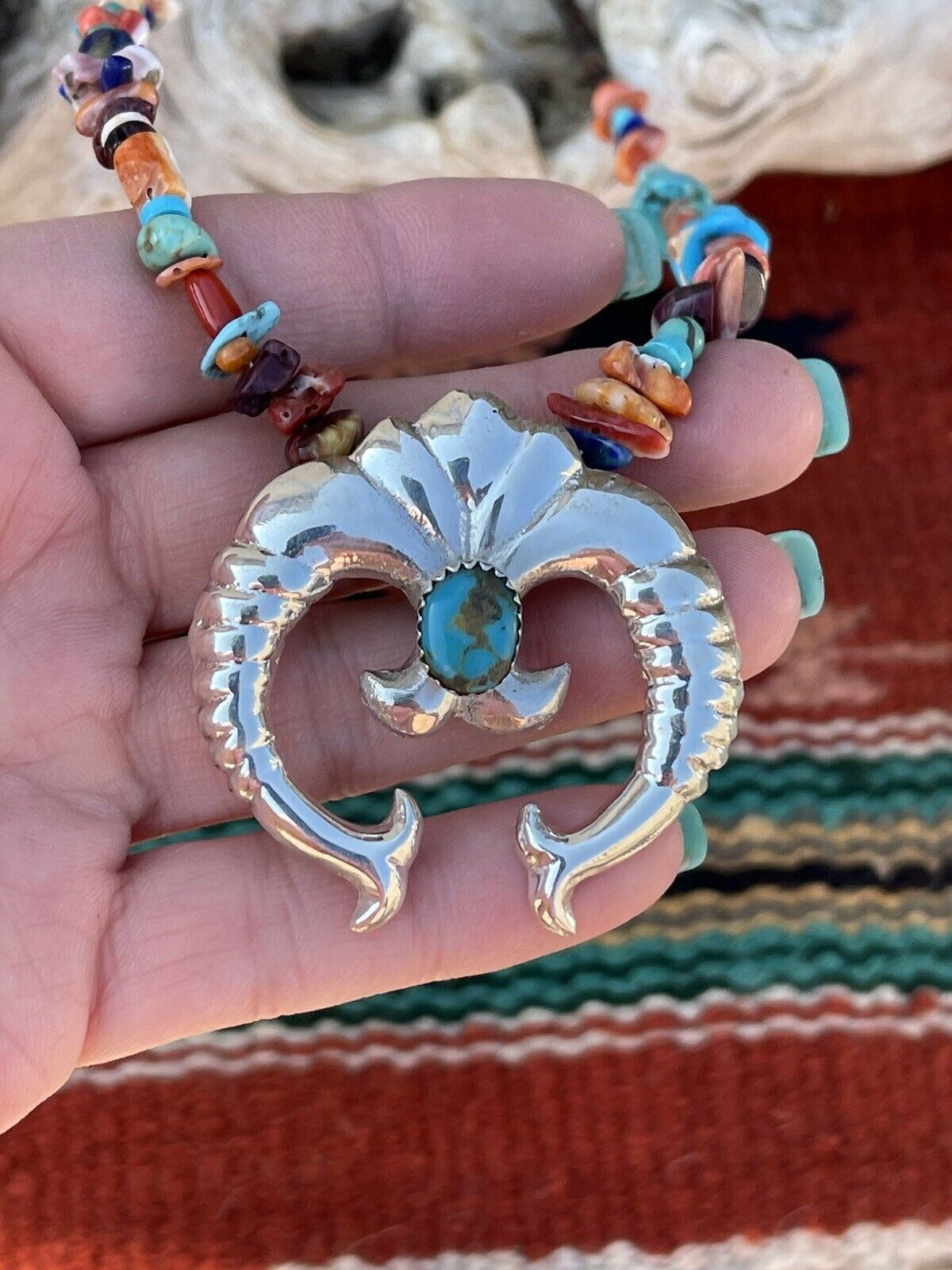 Handcrafted Sterling Silver & Turquoise Naja Pendant Signed