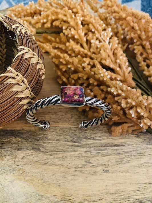Handcrafted Pink Dream Mohave square & Sterling Silver Square Cuff Bracelet
