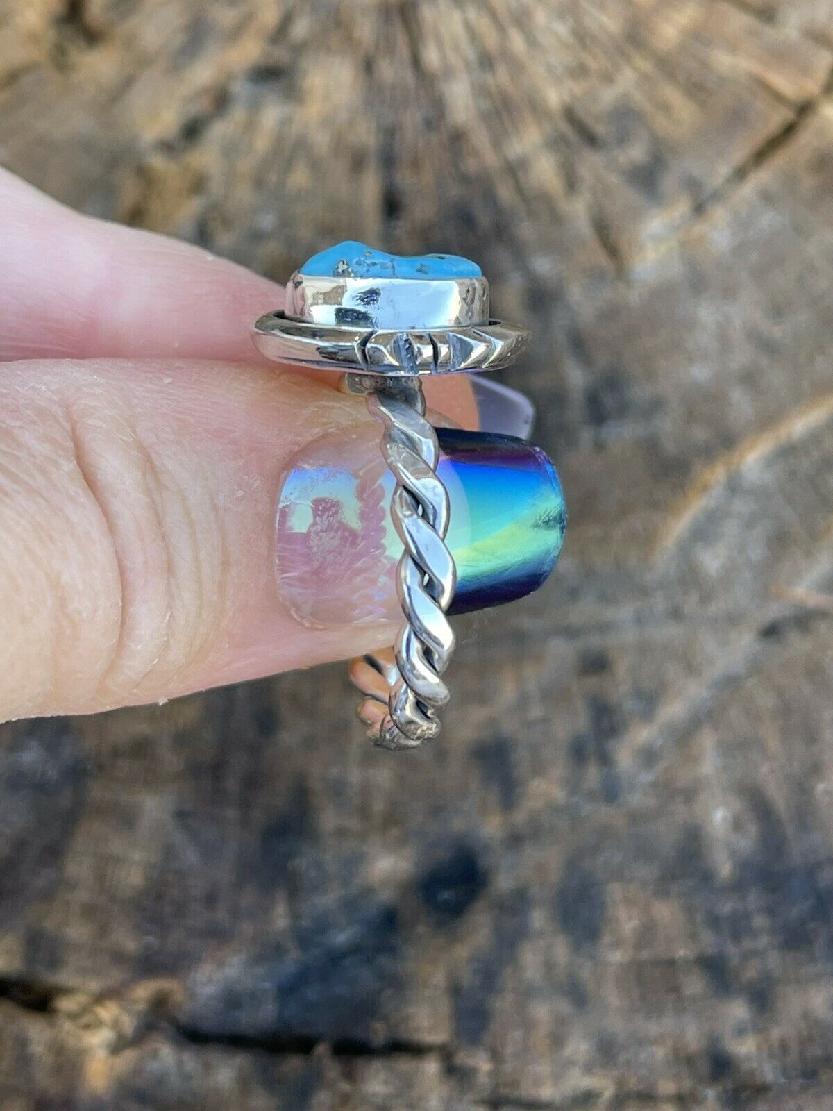 Handcrafted Sterling Silver Kingman Turquoise Rope Ring