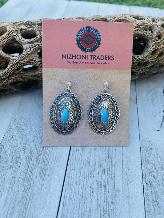 Handcrafted Sterling Silver & Turquoise Hand Stamped Dangle Earrings