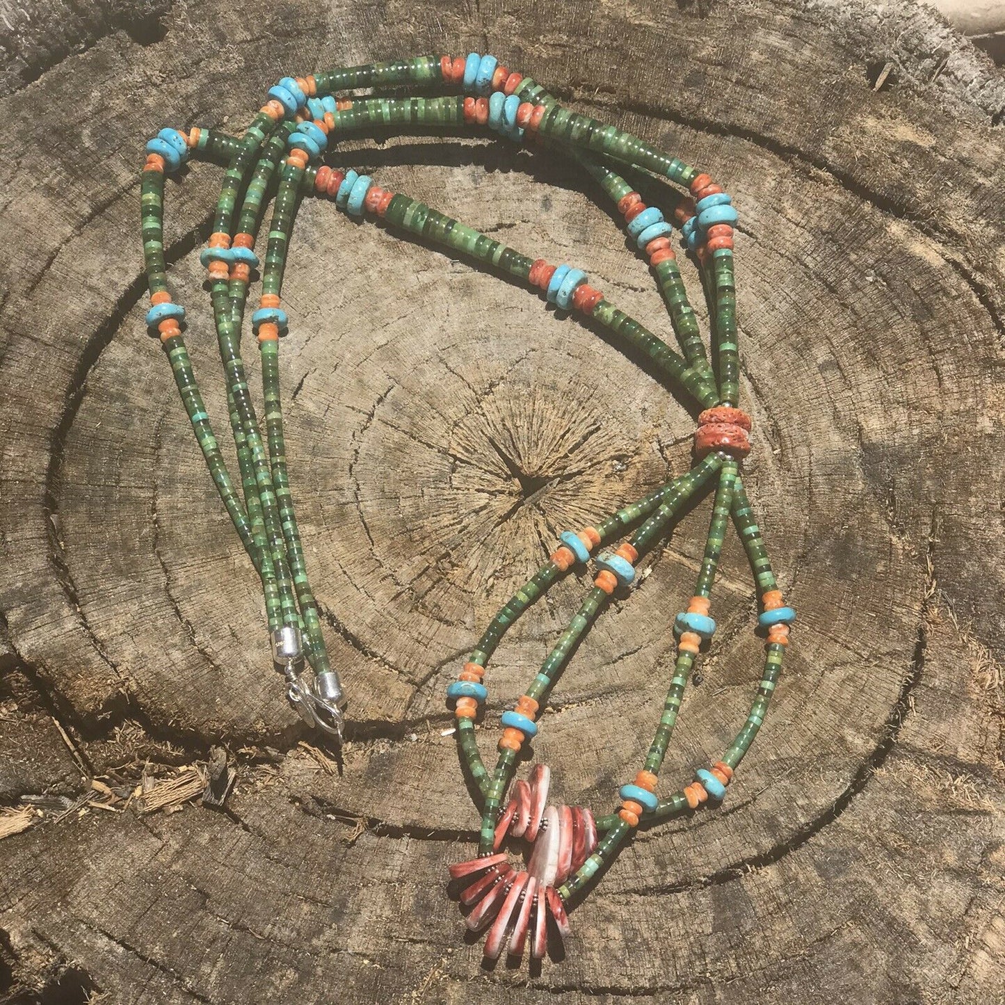 Handcrafted Sterling Multi Stone Heishi Jacla Necklace