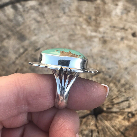 Handcrafted Royston Turquoise & Sterling Silver Ring Size 6.5 Stamped Sterling