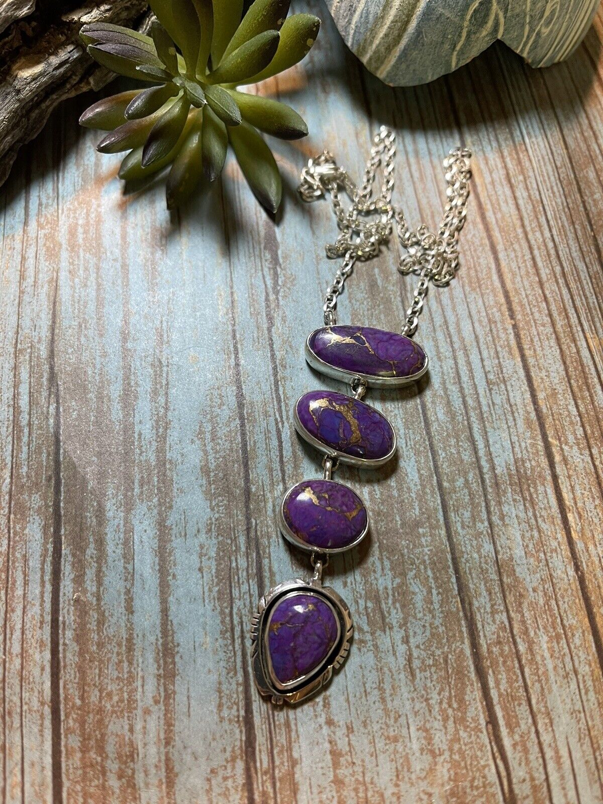 Handcrafted Purple Dream Mojave & Sterling Silver Lariat Necklace