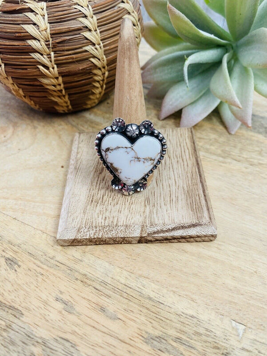 Handcrafted Wild Horse And Sterling Silver Heart Ring Size 11.25