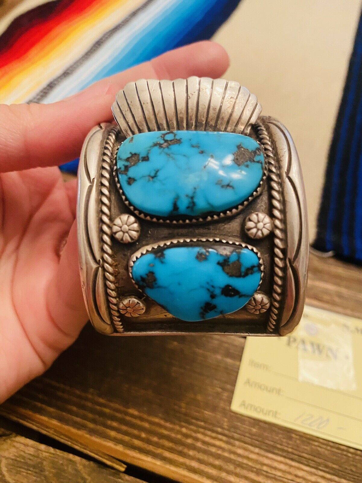 Vintage Handcrafted Turquoise & Sterling Silver Jumbo Watch Cuff