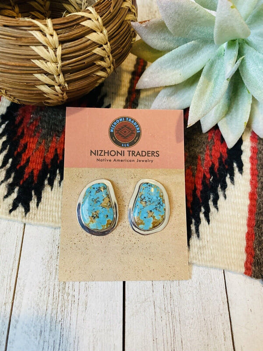 Handcrafted Royston Turquoise & Sterling Silver Post Earrings Signed