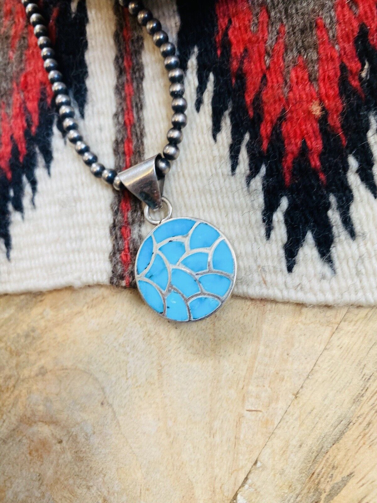 Handcrafted Turquoise & Sterling Silver Inlay Pendant Signed