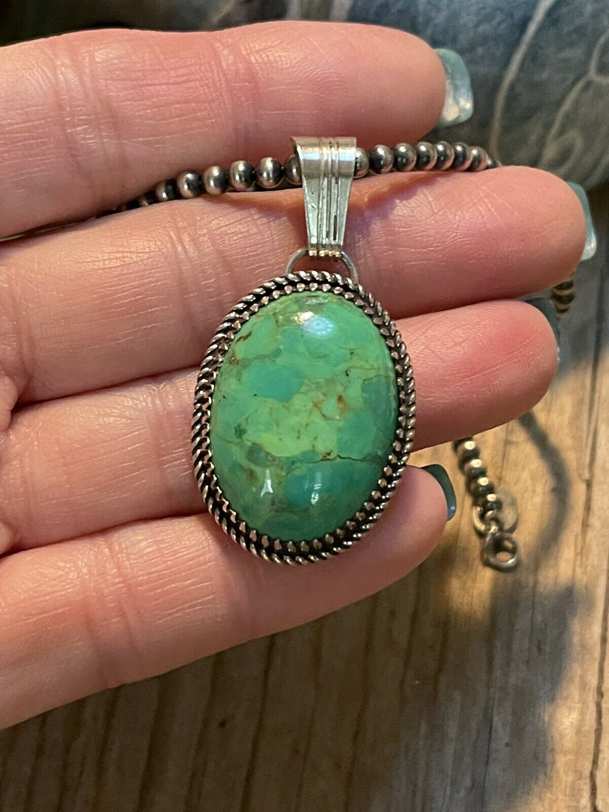 Sweet and Simple Southwest Sterling Dyed Kingman Turquoise Pendant Signed