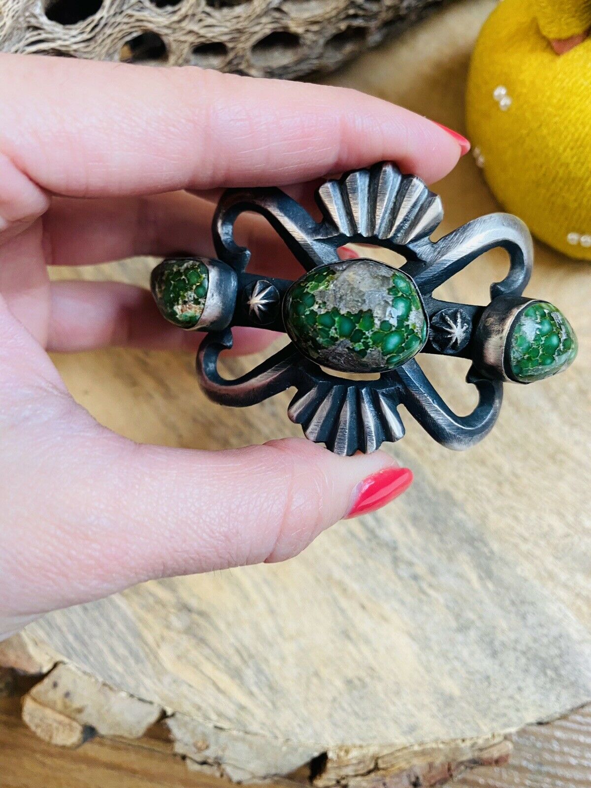 Handcrafted Sterling Silver & Sonoran Gold Turquoise Cuff Bracelet By Chimney Butte /