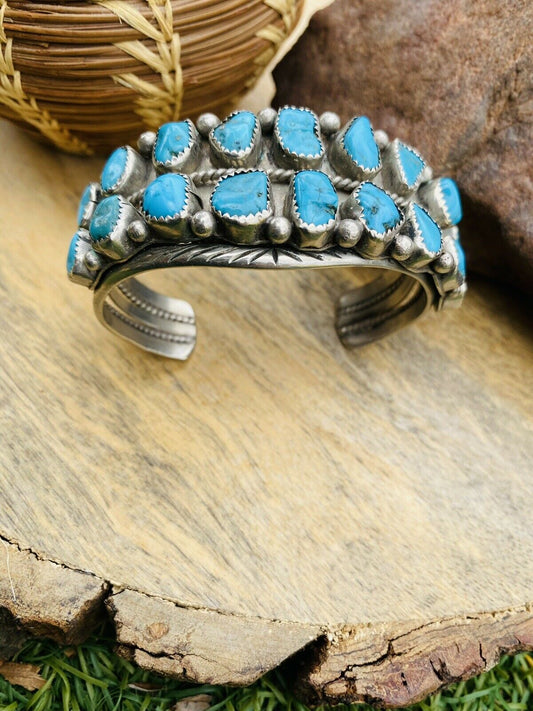 Handcrafted Vintage Turquoise & Sterling Silver Cuff Bracelet /
