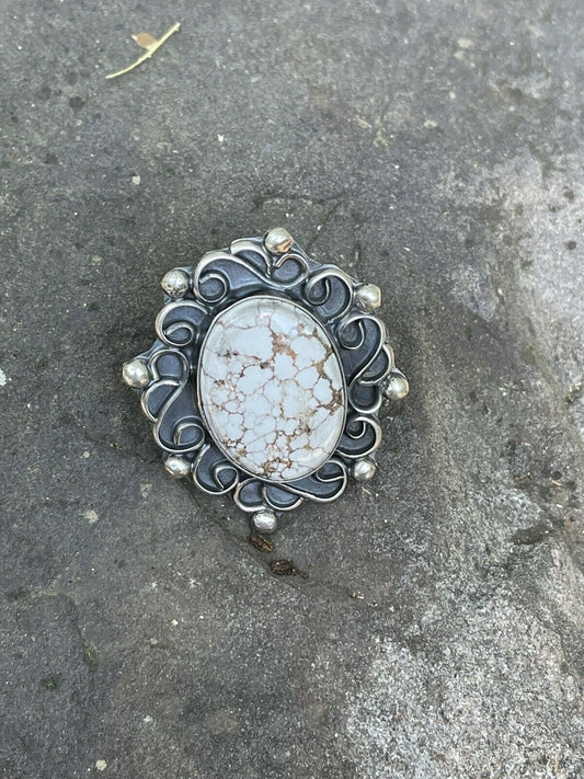 Navajo Swirl Statement Sterling Silver Wild Horse Oval Ring Sz 6