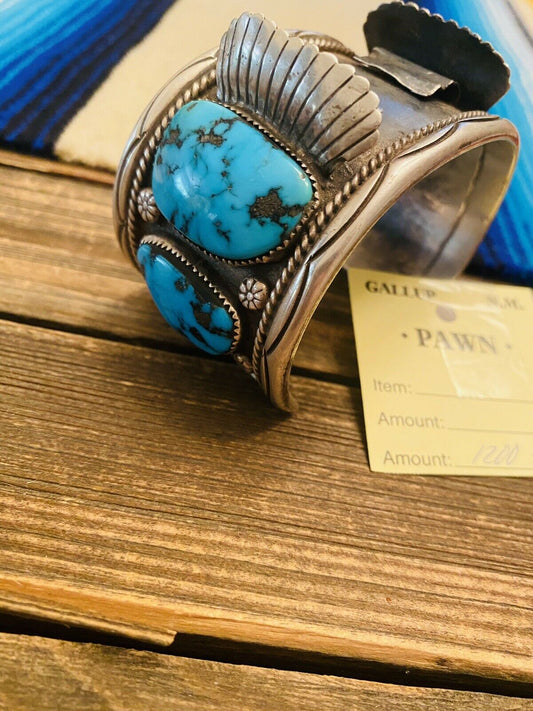 Vintage Handcrafted Turquoise & Sterling Silver Jumbo Watch Cuff