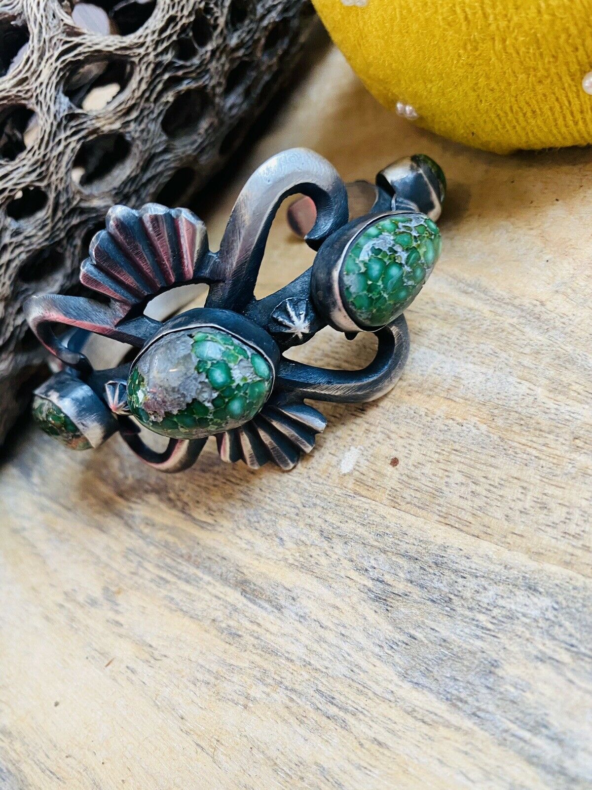 Handcrafted Sterling Silver & Sonoran Gold Turquoise Cuff Bracelet By Chimney Butte /