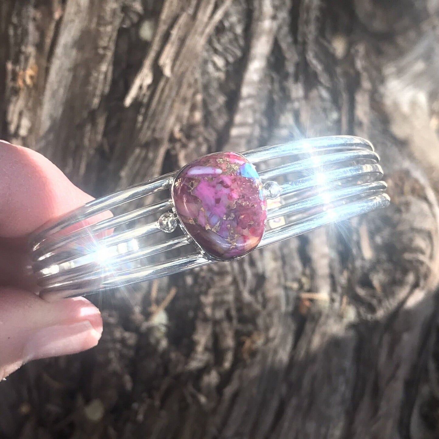 Handcrafted Pink Dream Mojave Sterling Silver Custom Cuff