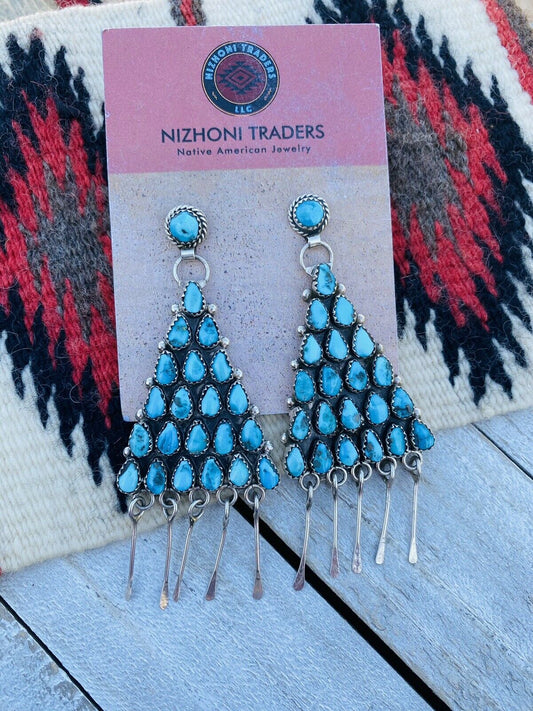 Handcrafted Sterling Silver And Sleeping Beauty Turquoise Dangle Earrings Signed