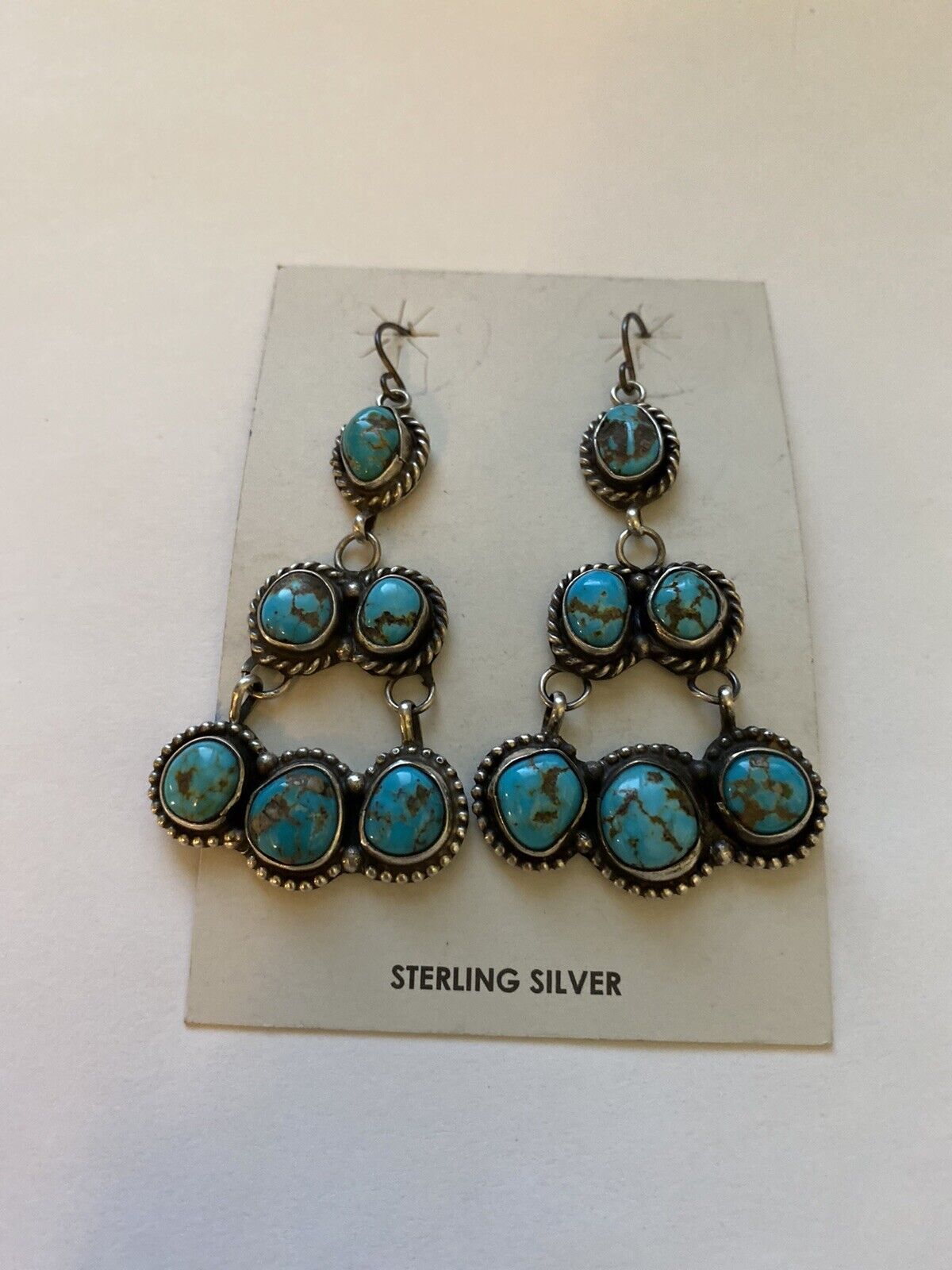 Navajo Sterling Silver & Royston Turquoise Chandelier Dangle Earrings