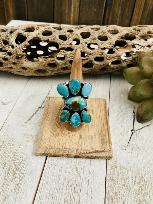 Handcrafted Royston Turquoise & Sterling Silver Ring Size 7.5 Signed