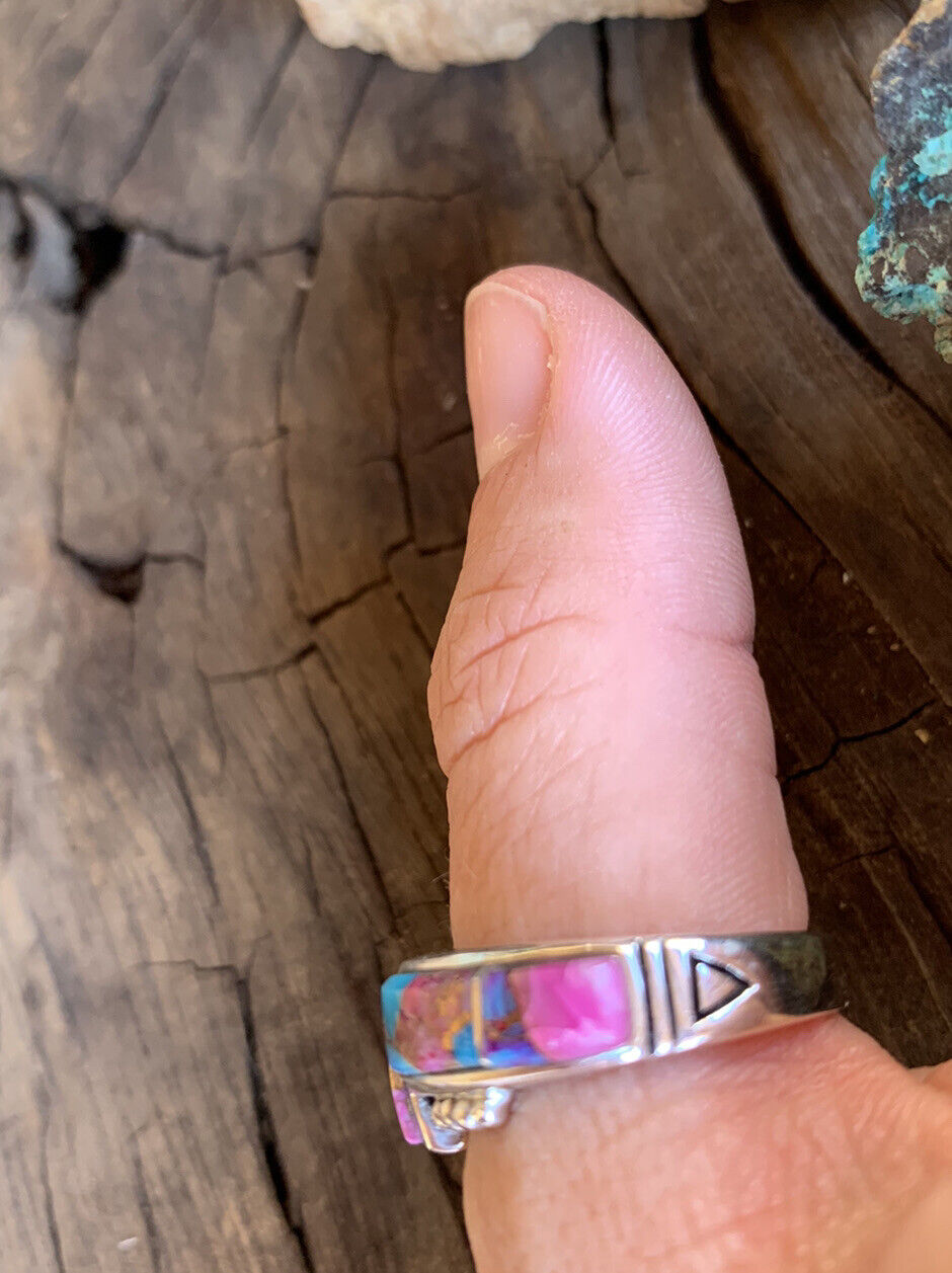 Handcrafted Pink Dream Mojave & Sterling Silver Band