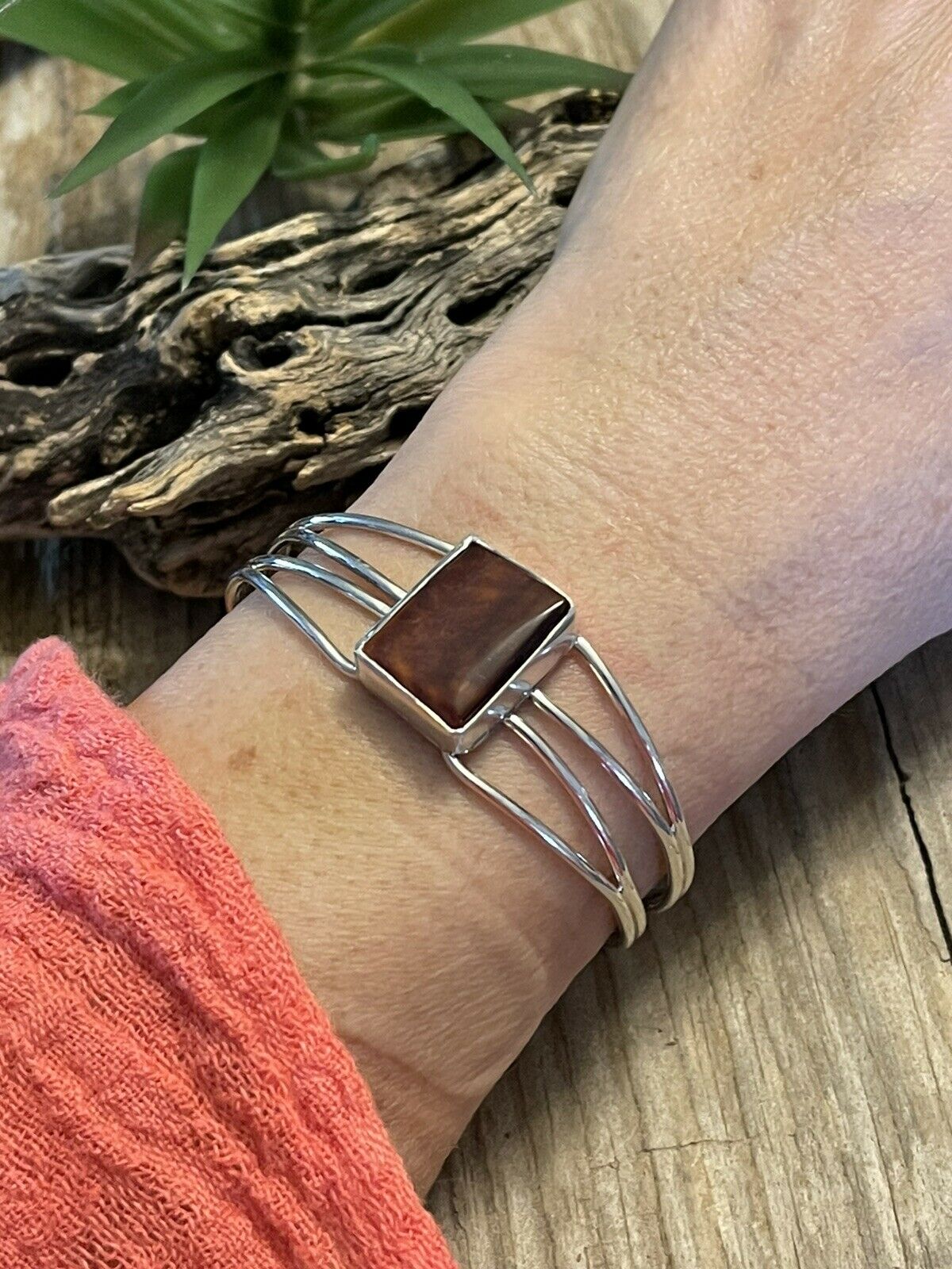 Navajo Spiny Sterling Silver  Bracelet Loop Cuff Stamped Begay