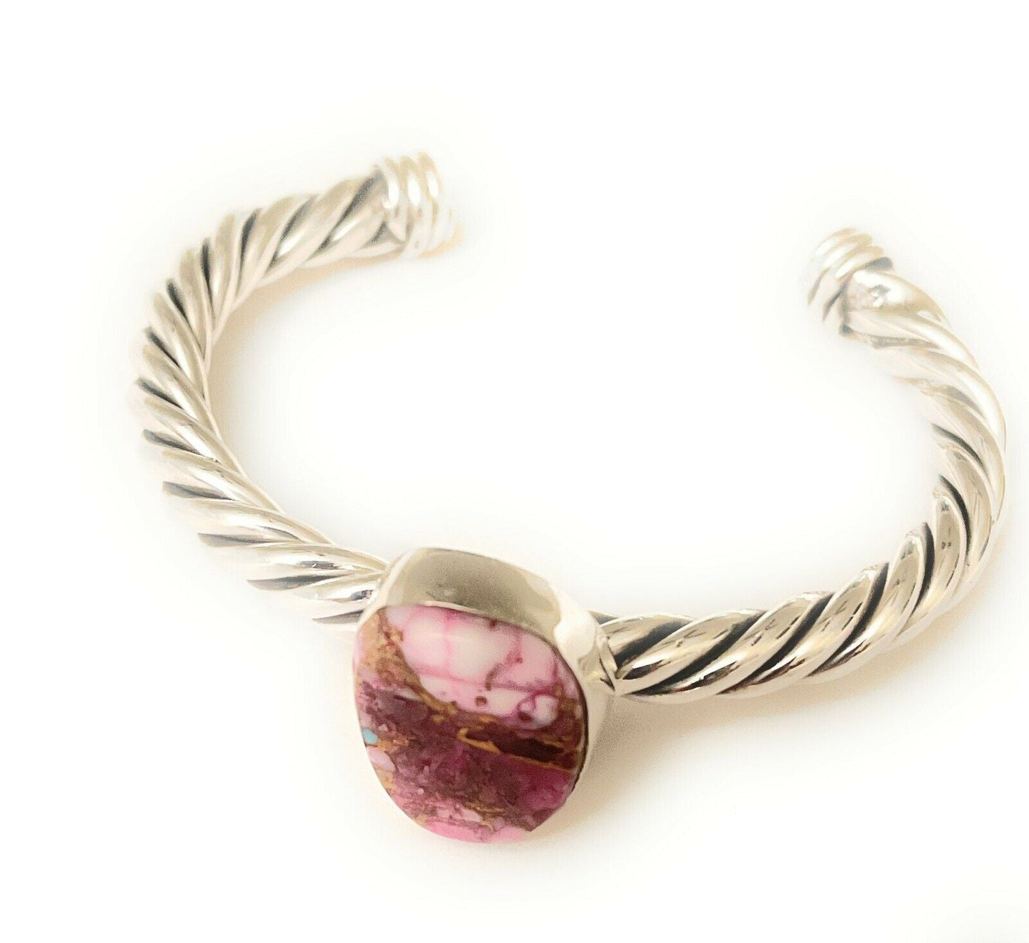 Handcrafted Pink Dream Mojave Sterling Silver Solid Twist Cuff