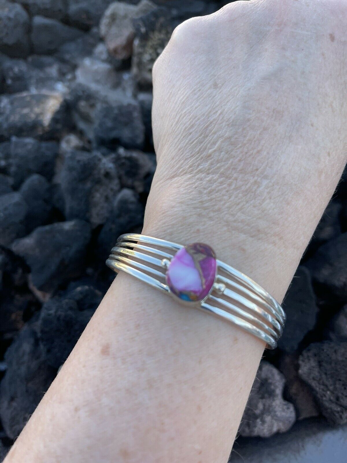 Handcrafted Pink Dream Mojave Sterling Silver Custom Cuff