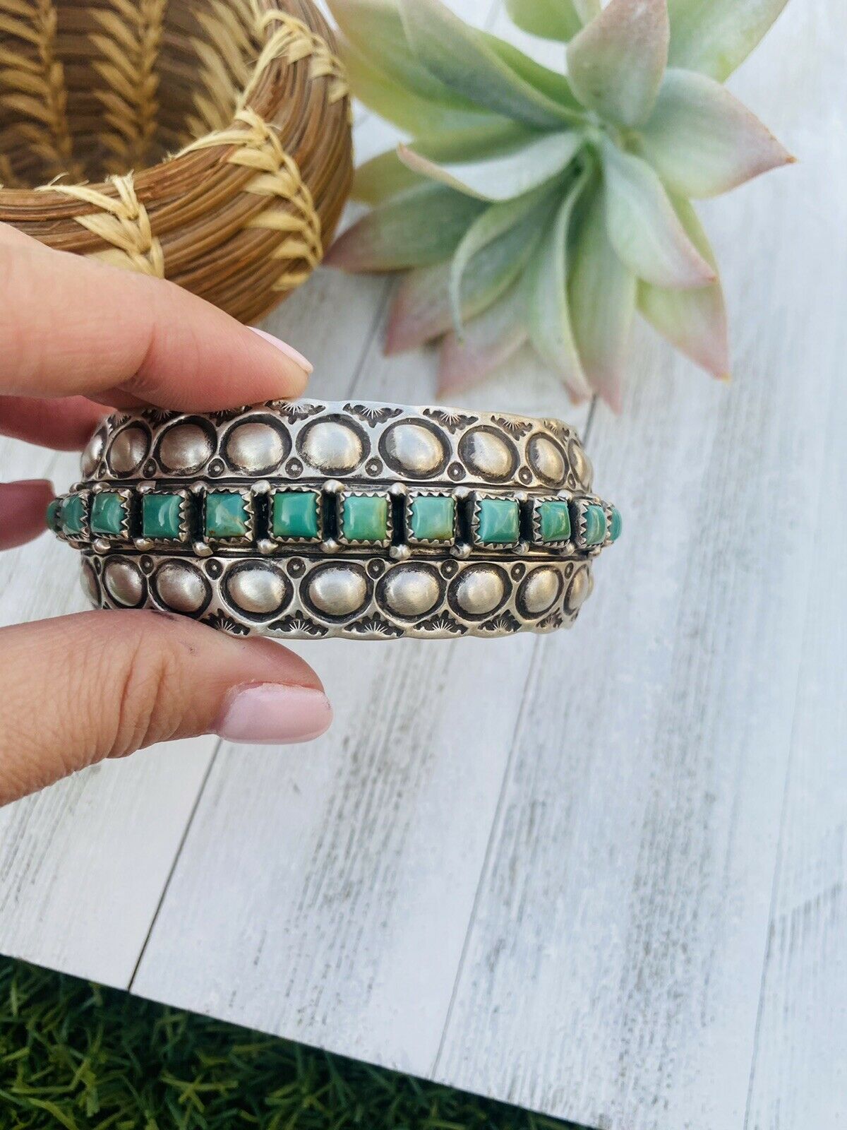 Navajo Royston Turquoise & Sterling Silver Cuff Bracelet Signed