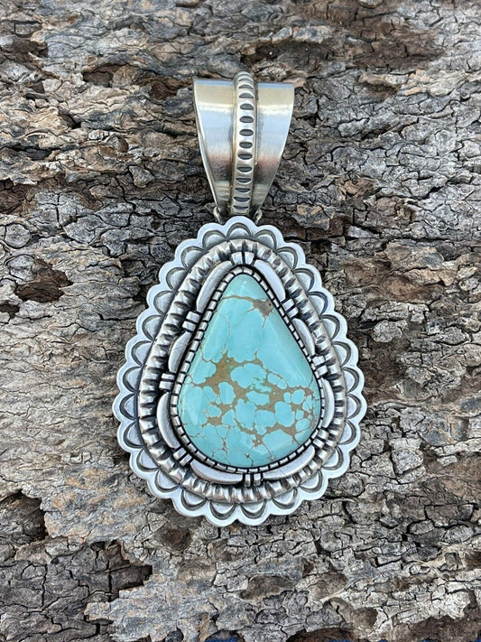 Handcrafted Number 8 Turquoise & Sterling Silver Jumbo Pendant Signed
