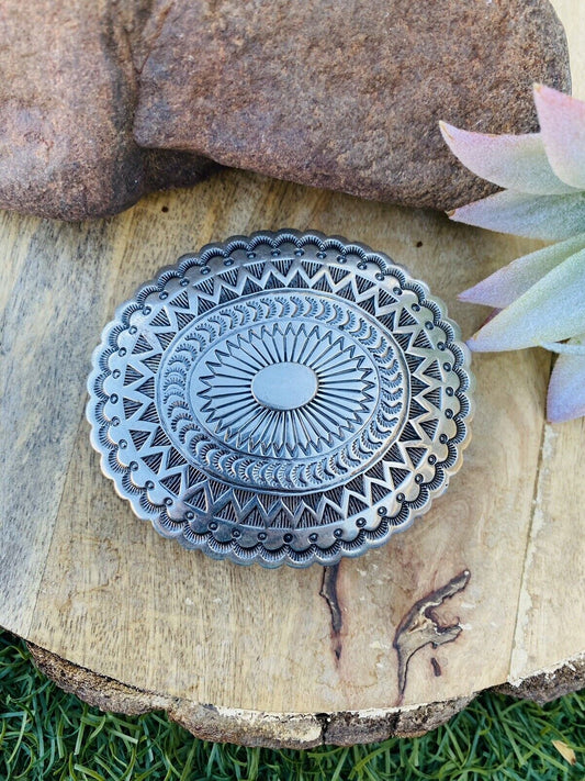 Vintage Handcrafted Hand Stamped Sterling Silver Belt Buckle Signed