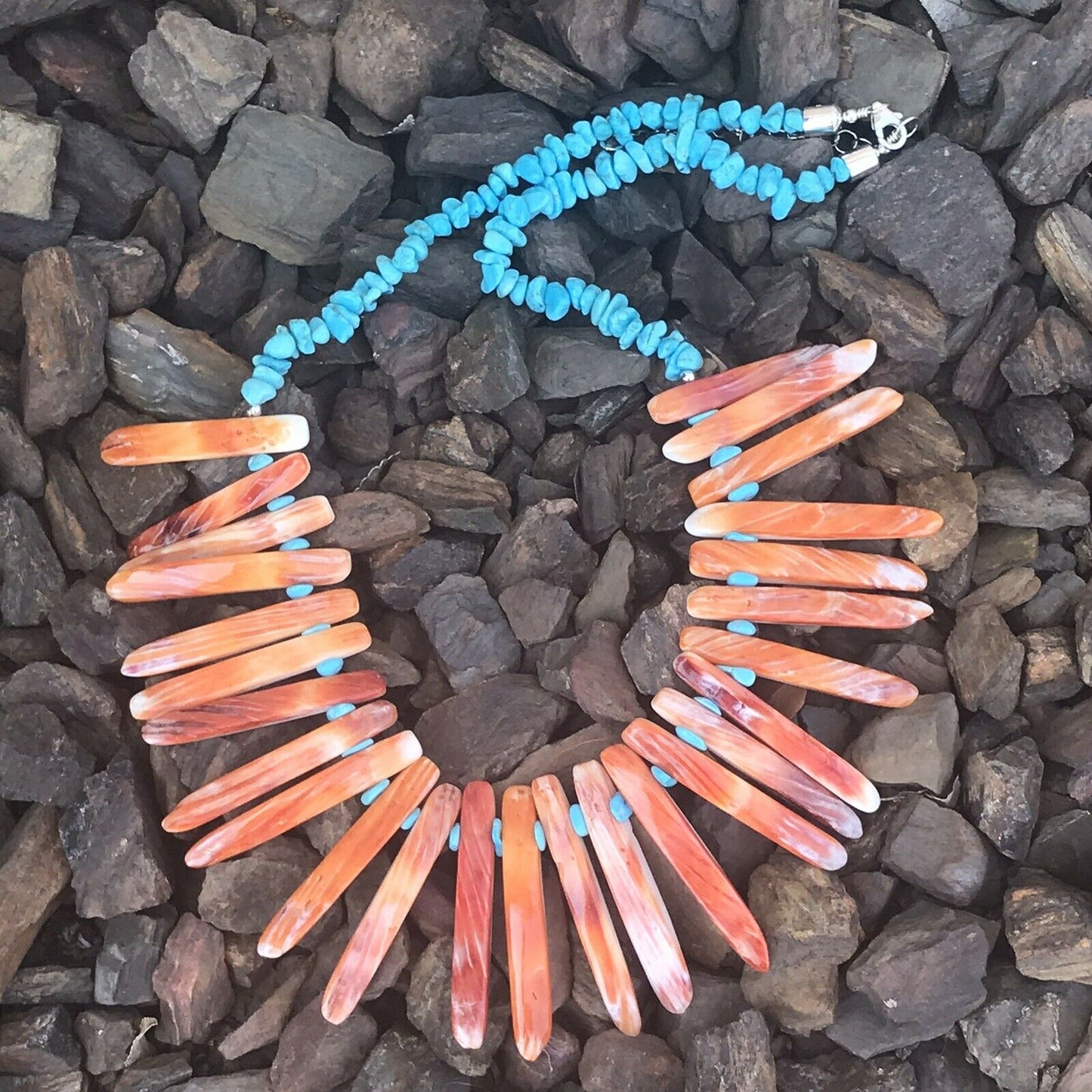 Handcrafted Sterling Turquoise Spiny Oyster Necklace