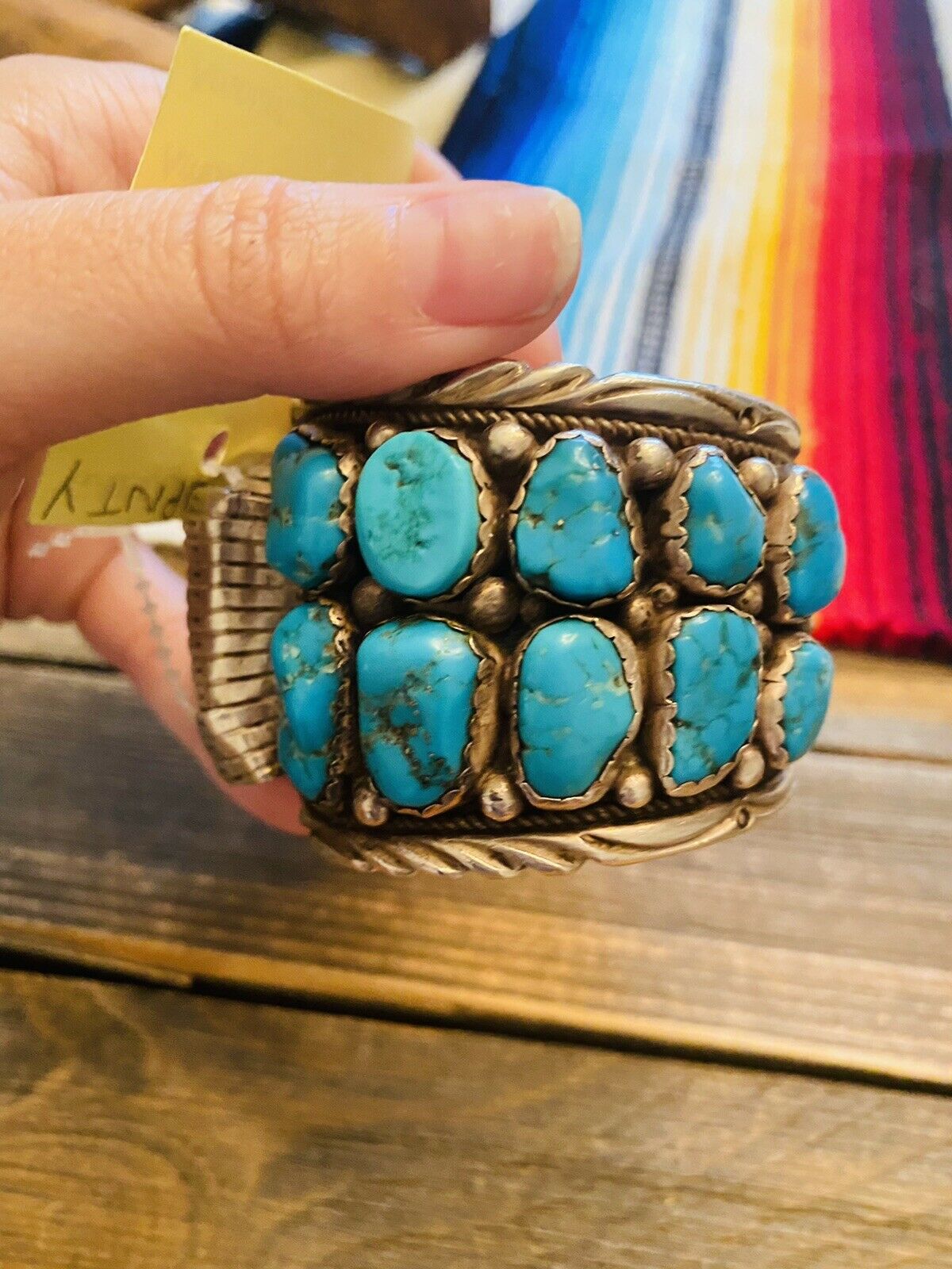 Handcrafted Vintage Turquoise & Sterling Silver Jumbo Watch Cuff Signed